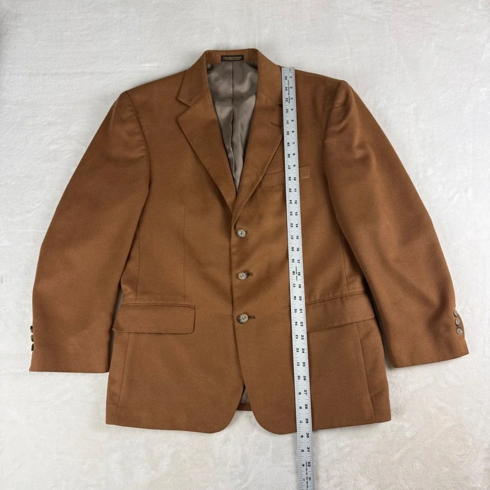 Faux Suede Blazer Mens 40S Camel Brown 3 Button Tailored‎ Norm Thompson USA Made